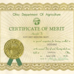 1970 OH Dept. of Agriculture Certt. of Merit to Scioto Co. Agricultural Society- excellent entertainment Aug 17-22.jpg