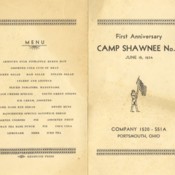 CCC Camp Shawnee No. 2 First Anniversary menu and workers