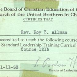 Certification Card for Roy B. Allman