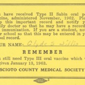 Scioto County Medical Society record of Type II Sabin Oral Polio Vaccine Administered