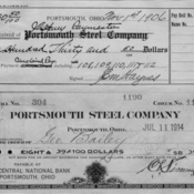 Portsmouth Steel Company Check and Receipt