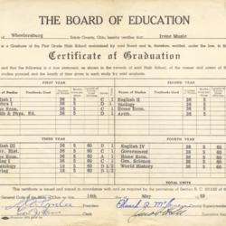 Certificate of Graduation of Irene Music from Wheelersburg High School  (1959)