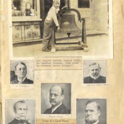 Old Fourth (4th) Street School Bell in Scudder School; W. H. Bondall; George H. Gaffy; George M. Appel; Captain Samuel Reber; John J. Glidden 