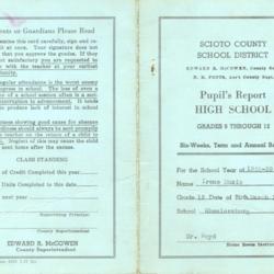 Pupil&#039;s Report High School Grades for the Senior Year of Irene Music (1958-59)