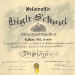 Sciotoville High School Diploma, 1920