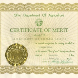 1969 OH Dept. of Agriculture Cert. of Merit to Scioto Co. Agricultural- excellent lfestock display Soc. Aug. 11-16.jpg
