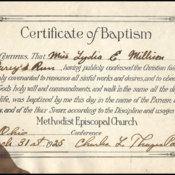 Certificate of Baptism<br /><br />
Lydia E. Millison